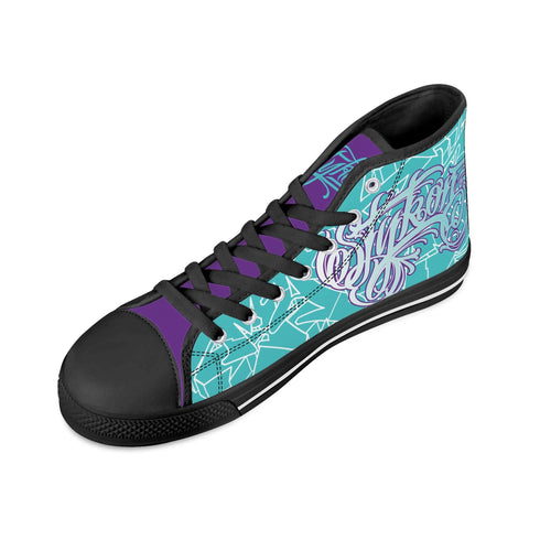 Axikronz 8T7 High Top Canvas feat Turquoise Mix Script | Hip - Hop Streetwear Shoes - Stykonz Graffiti Streetwear